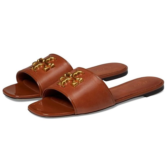 NIB Tory Burch Eleanor Leather Slide Rust Brown US 8 8.5 9...